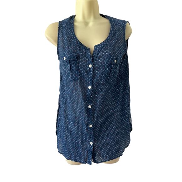 Eddie Bauer Sleeveless Print Button-Up Shirt Size S Cotton Summer Patriotic - Picture 1 of 7